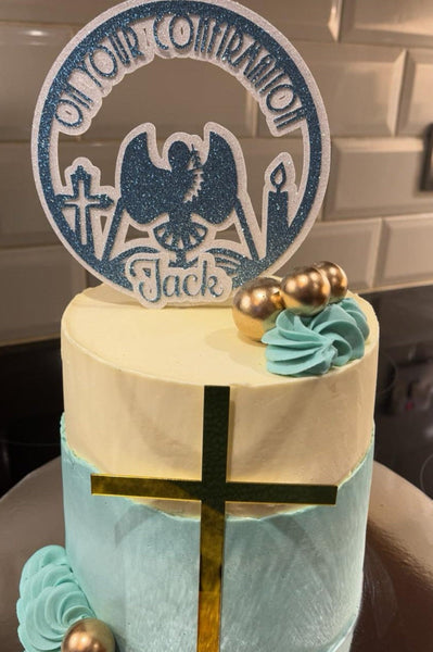 Personalised Circle' On your Confirmation' Dove & Candle Glitter (B) Cake Topper 12 Colours