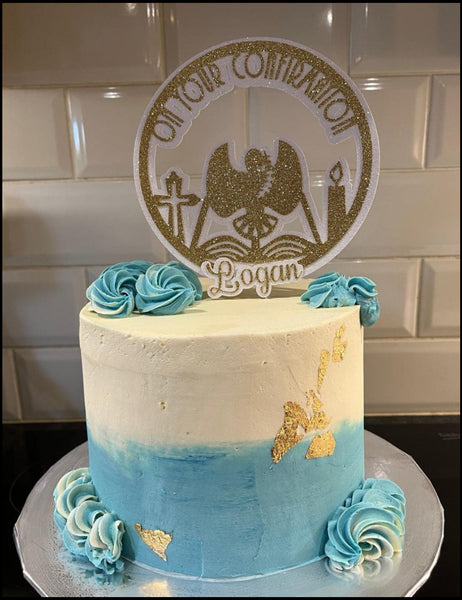 Personalised Circle' On your Confirmation' Dove & Candle Glitter (B) Cake Topper 12 Colours