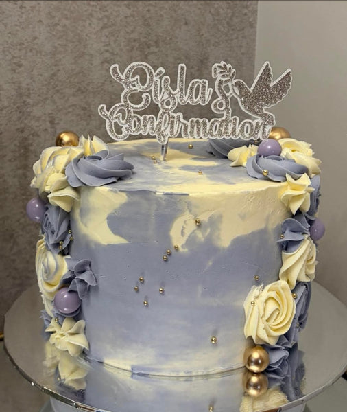 Personalised Confirmation Glitter (E) Cake Topper 12 Colours