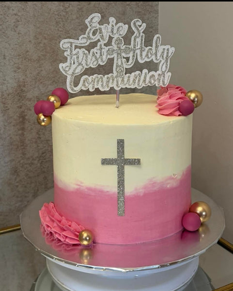 Personalised 1st/First Holy Communion Style (D) Glitter Cake Topper 12 Colours