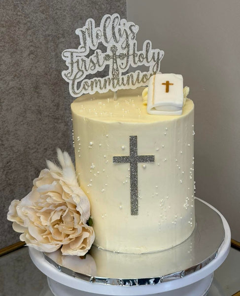 Personalised 1st/First Holy Communion Style (D) Glitter Cake Topper 12 Colours