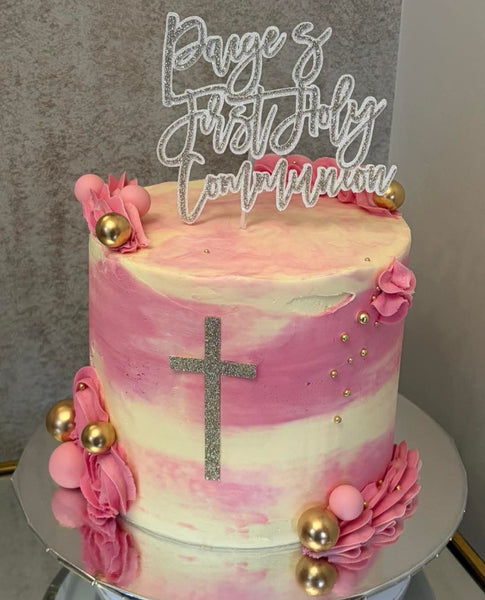 Personalised 1st/First Holy Communion Style (N) Glitter Cake Topper 12 Colours