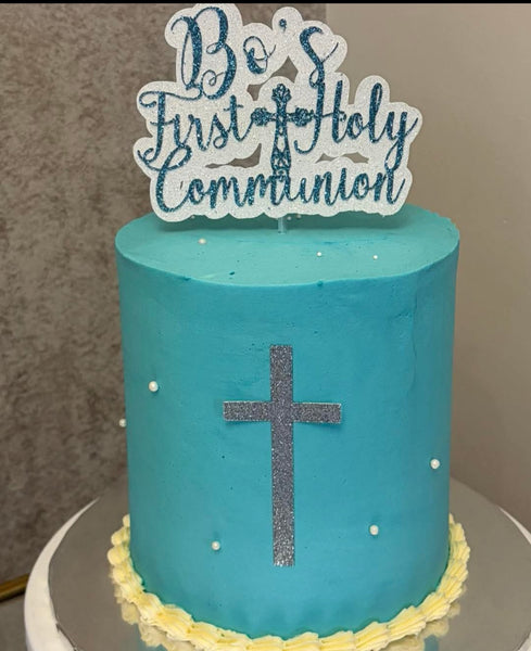 Personalised 1st/First Holy Communion Style (D) Glitter Cake Topper 12 Colours