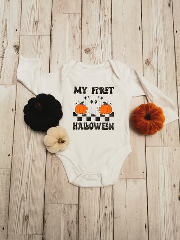 My First Halloween Ghost & Pumpkins Baby Onesie