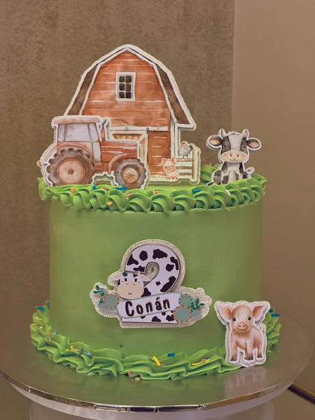 Personalised Red Barn, Tractor & Farm Animals Set Cake Topper