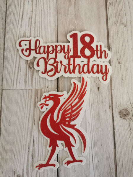 Happy Birthday Liverpool Liver Bird LFC Theme Glitter Cake topper