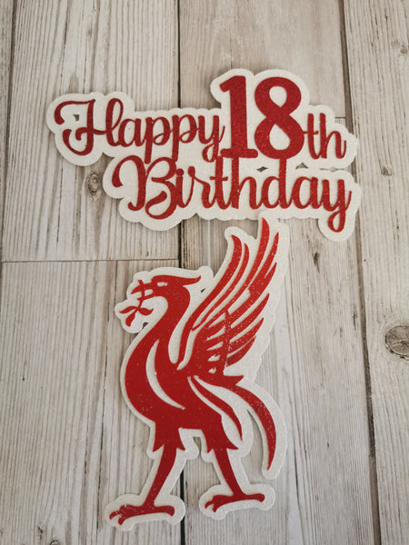Happy Birthday Liverpool Liver Bird LFC Theme Glitter Cake topper