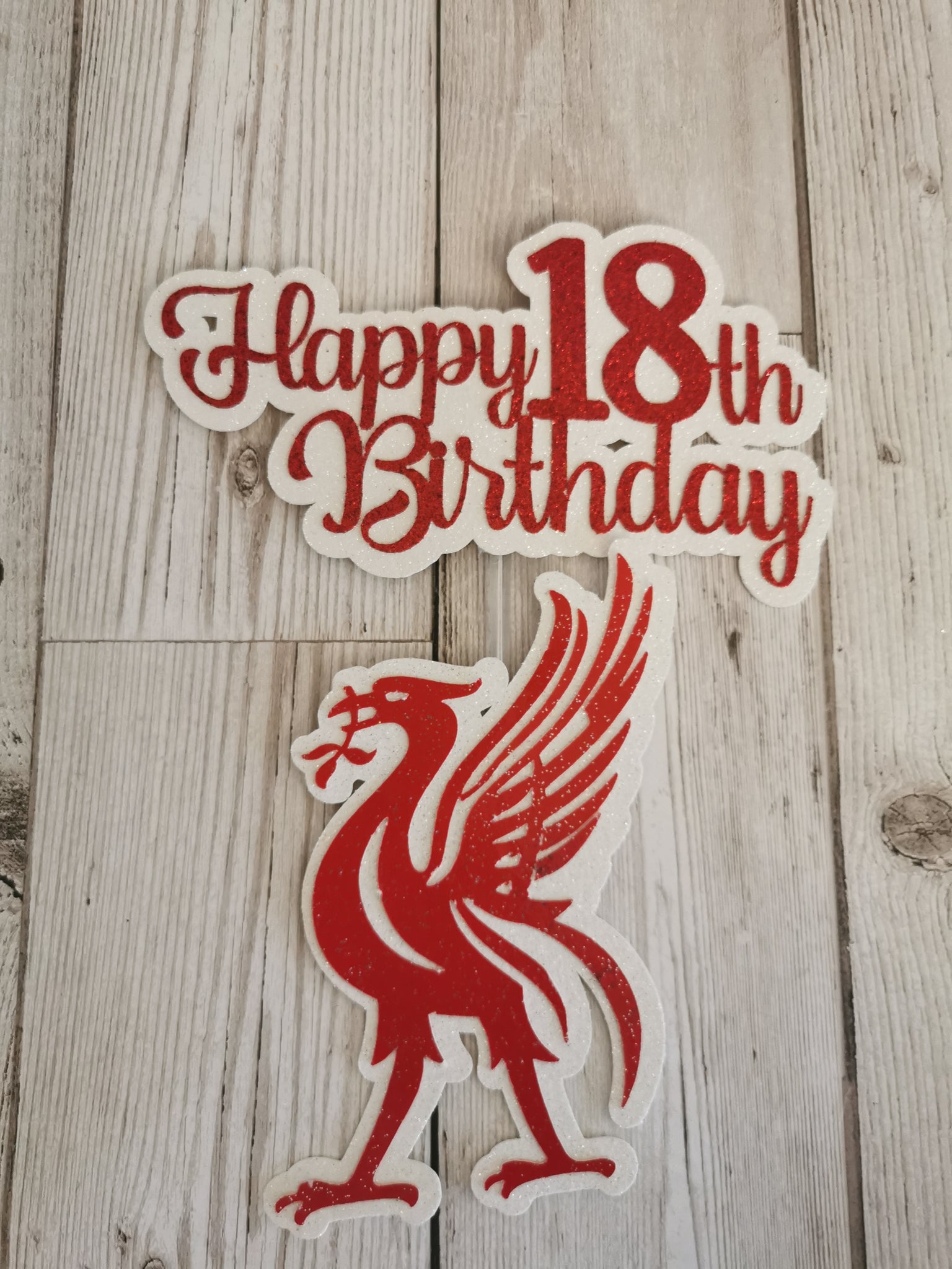 Happy Birthday Liverpool Liver Bird LFC Theme Glitter Cake topper