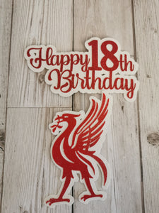 Happy Birthday Liverpool Liver Bird LFC Theme Glitter Cake topper