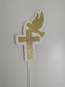 1st/First Holy Communion Small Cross & Dove Style (M) Glitter Cake Topper