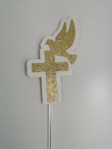 1st/First Holy Communion Small Cross & Dove Style (M) Glitter Cake Topper