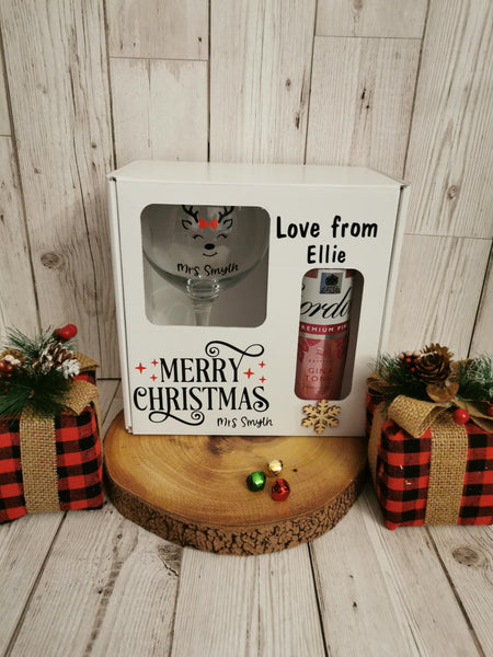 Personalised Christmas Teacher/Teacher Assistant Gin Cocktails Glass & Box