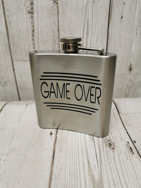 Groom Game Over Silver 6oz Stainless Steel Hip Flask