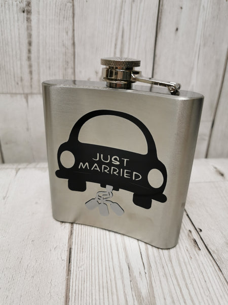 Groom /Just Married Silver 6oz Stainless Steel Hip Flask