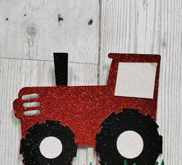 Personalised Tractor & Animals Glitter Cake Topper