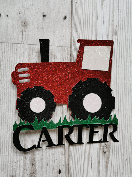 Personalised Tractor  Style Glitter Cake Topper