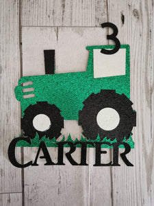 Personalised Tractor  Style Glitter Cake Topper