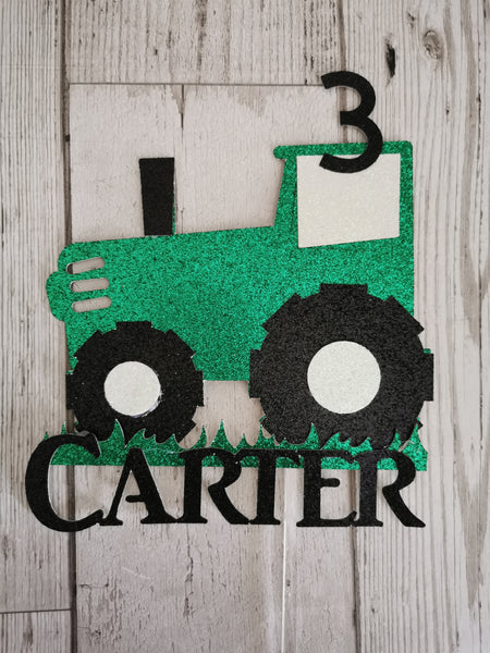 Personalised Tractor  Style Glitter Cake Topper