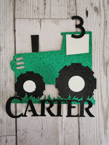 Personalised Tractor  Style Glitter Cake Topper