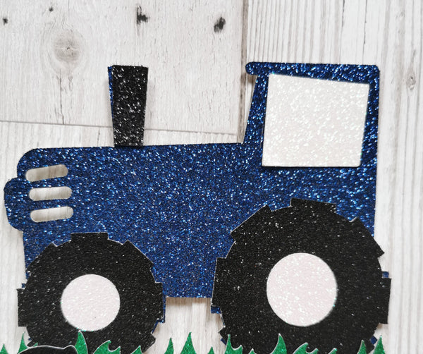 Personalised Tractor & Animals Glitter Cake Topper