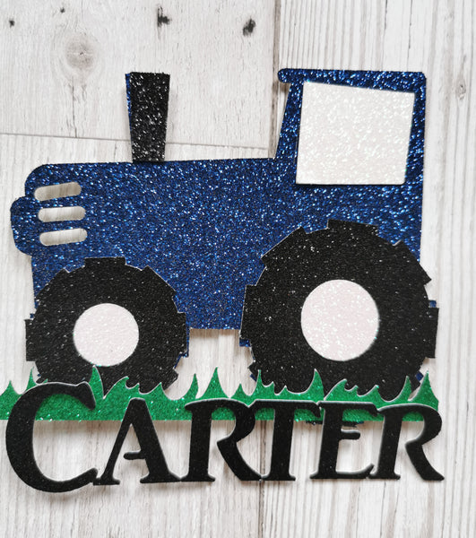 Personalised Tractor  Style Glitter Cake Topper