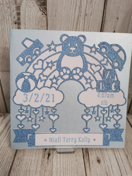 Personalised Baby Birth Announcement Card Teddy Style