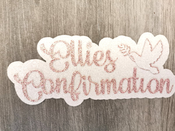 Personalised Confirmation Glitter (E) Cake Topper 12 Colours