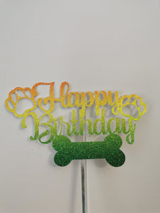 Happy Birthday Bone & Paw Shape Dog Cake Topper 24 Colours (B)