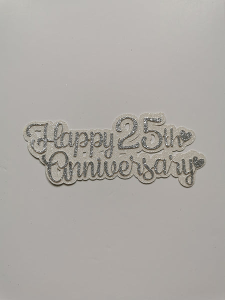 Happy 25th Wedding Anniversary Silver Glitter Cake Topper