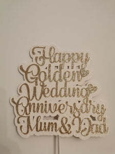 Personalised Happy Golden Wedding Anniversary Glitter Cake Topper