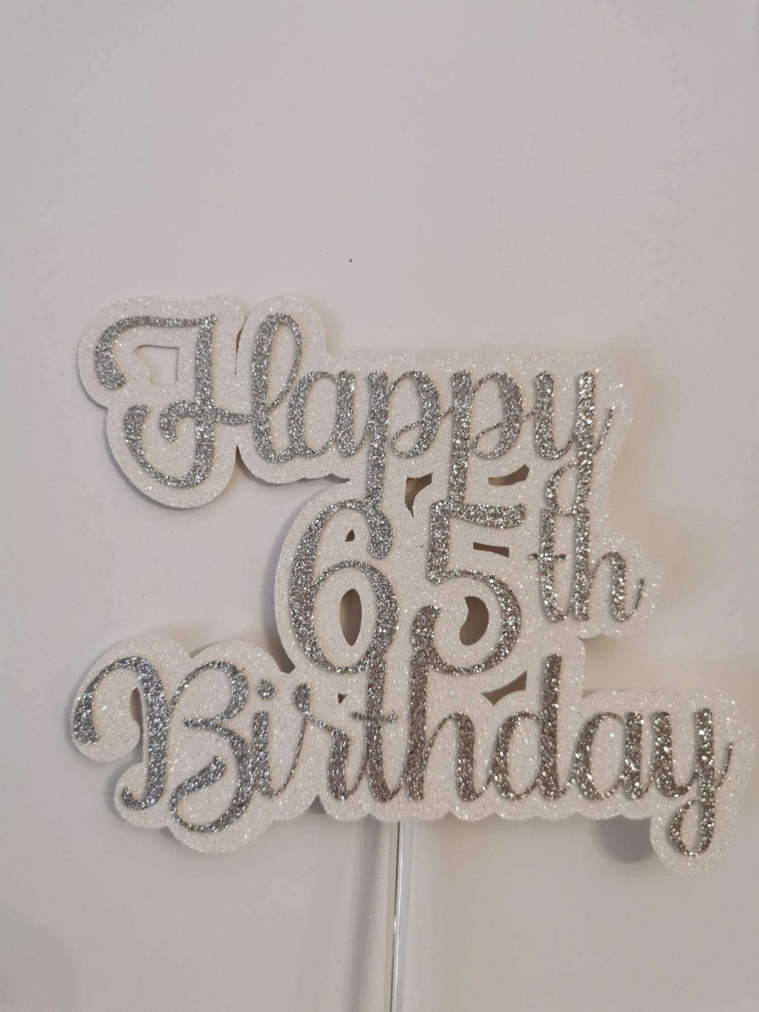 Happy 65th Birthday Glitter Cake Topper available in 24 Colours