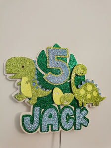 Personalised 3d Dinosaurs + Age Style Glitter Cake Topper