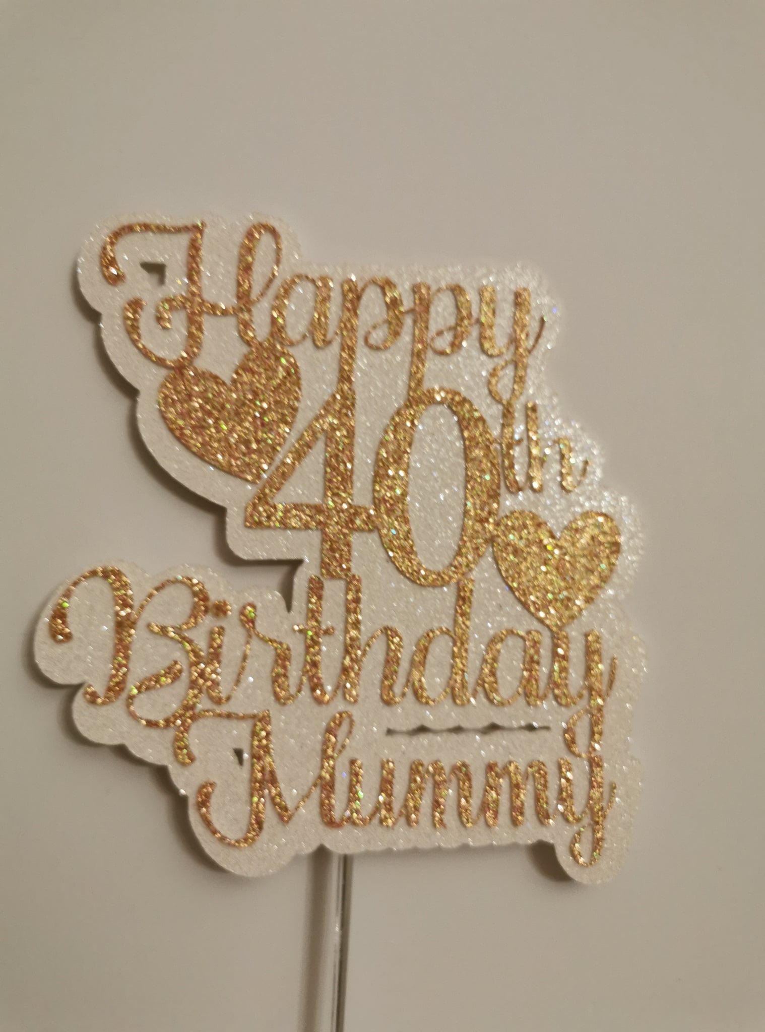 Happy Birthday Mummy + Age + Hearts Glitter Cake Topper available in 12 Colours