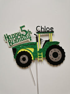 Personalised John Deere Tractor Style Glitter Cake Topper