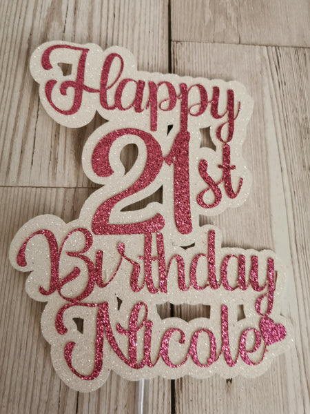 Personalised Happy Birthday + Age Glitter Cake Topper 12 Colours