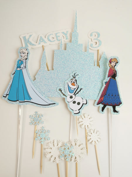 Personalised Frozen Castle Anna, Elsa , Olaf , Snowflakes Cake Topper