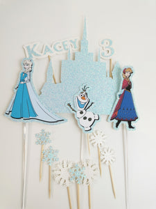 Personalised Frozen Castle Anna, Elsa , Olaf , Snowflakes Cake Topper