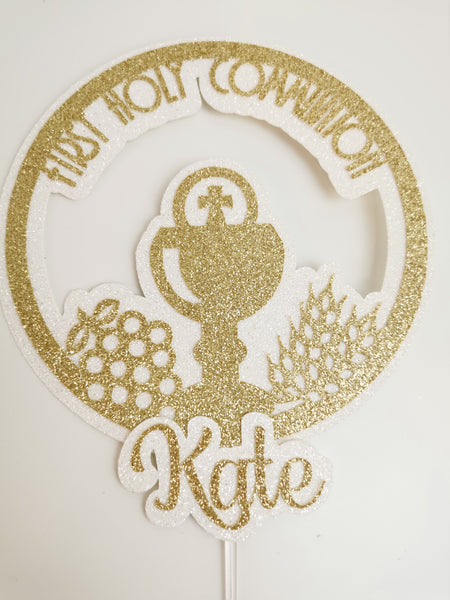 Personalised Circle 1st / First Holy Communion' Chalice Glitter (I) Cake Topper 12 Colours