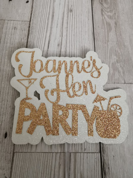 Personalised Hen Party Cocktail Style Glitter Cake Topper 12 Colours