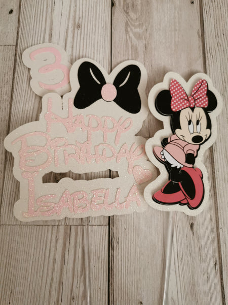 Personalised Minnie Mouse Bow Style Glitter Cake Topper Set