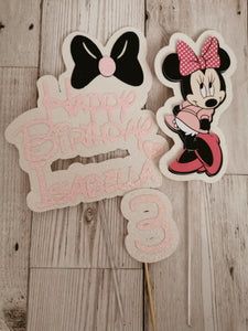 Personalised Minnie Mouse Bow Style Glitter Cake Topper Set