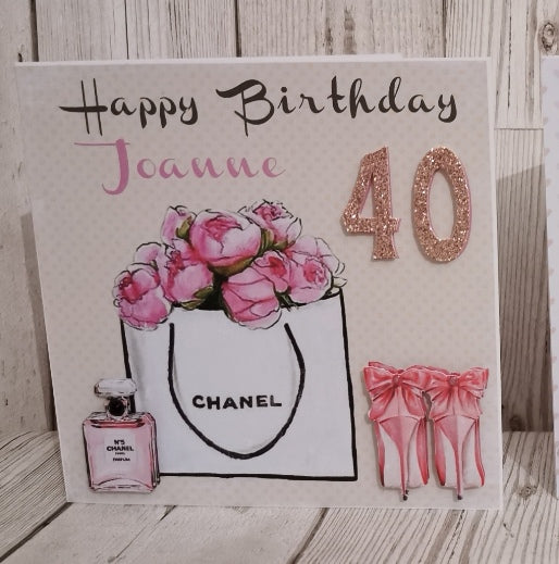 Personalised Birthday Card ANY AGE Chanel Flower Gift Bag & Perfume De –  VIP Gifts