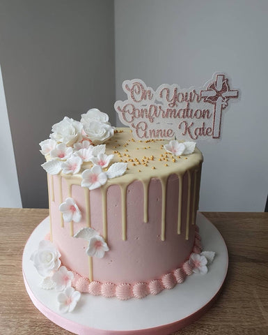 Personalised On Your Confirmation Day Cross Glitter (G) Cake Topper 12 Colours