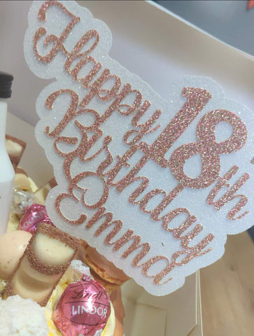 Personalised Happy 18th Birthday Glitter Cake Topper available in 12 Colours