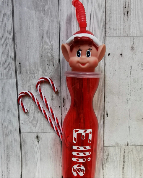 Personalised Elf Drinking Bottle with Straw