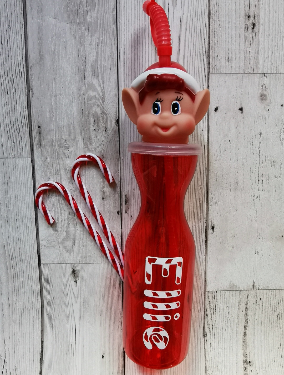 Personalised Elf Drinking Bottle with Straw