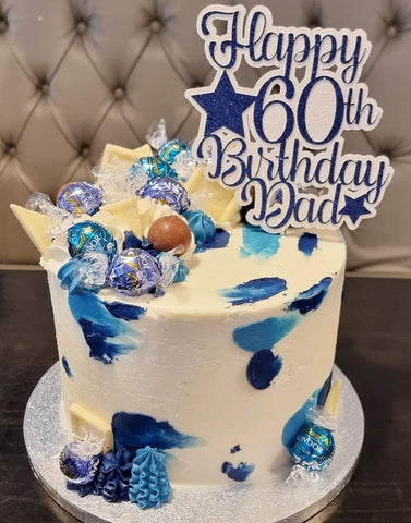 Happy Birthday Dad + Age + stars Glitter Cake Topper available in 12 Colours