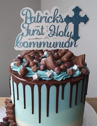 Personalised 1st/First Holy Communion Style (C) Glitter Cake Topper 12 Colours