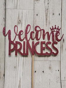 Welcome Princess Baby Shower/Christening Glitter Cake Topper (H) 14 Colours