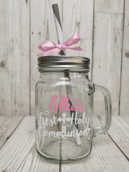 Personalised 1st / First Holy Communion Glass Mason Jar